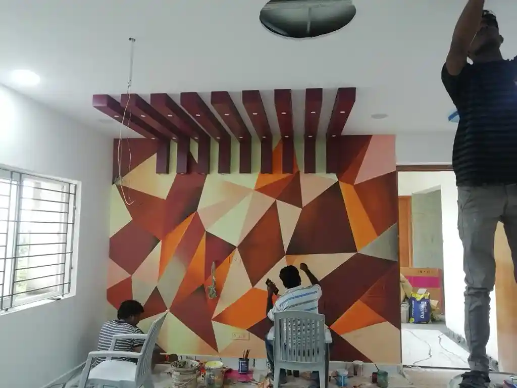 Geometric false ceiling with wall painting